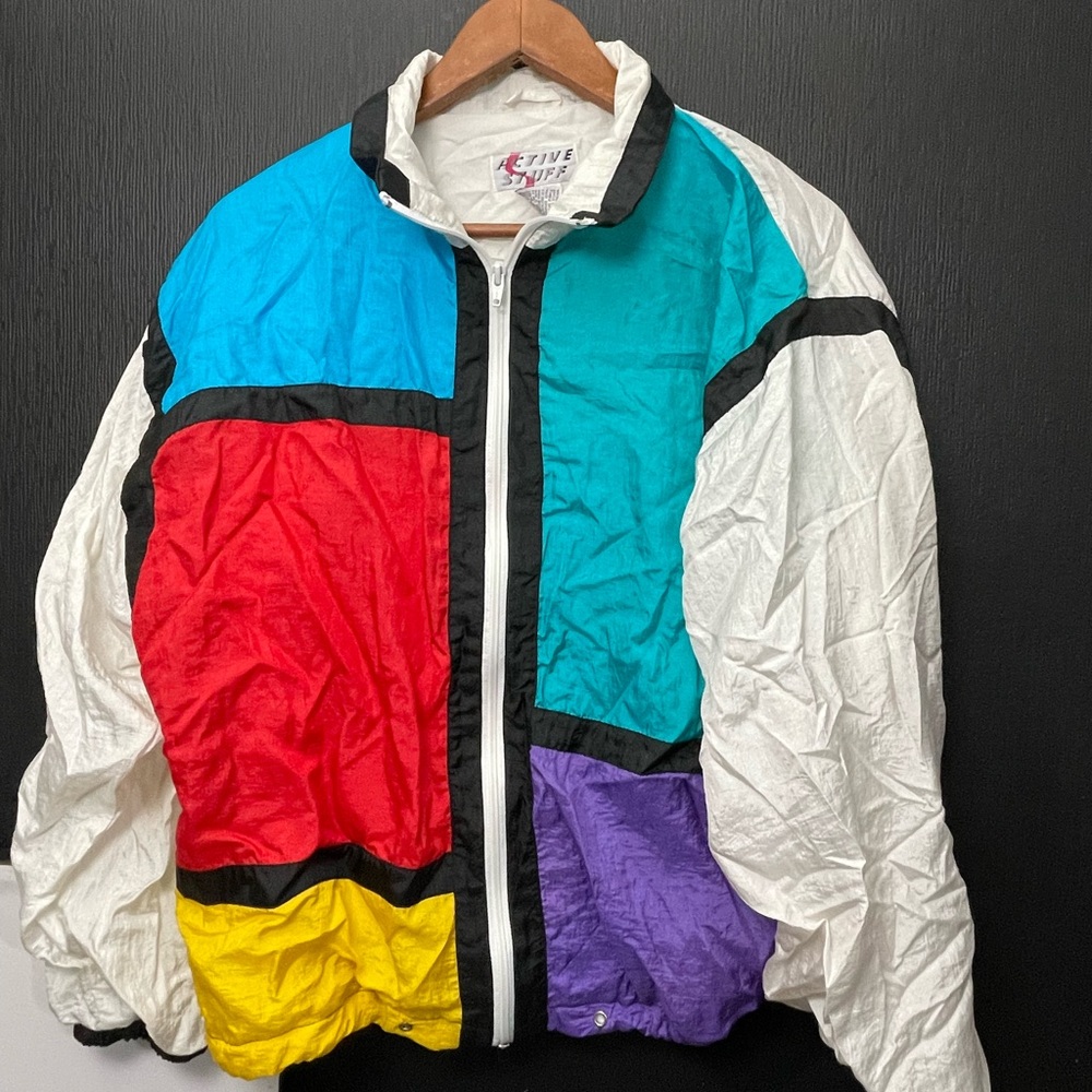 Vintage Color Block Jacket Windbreaker Active Stuff Brand Large